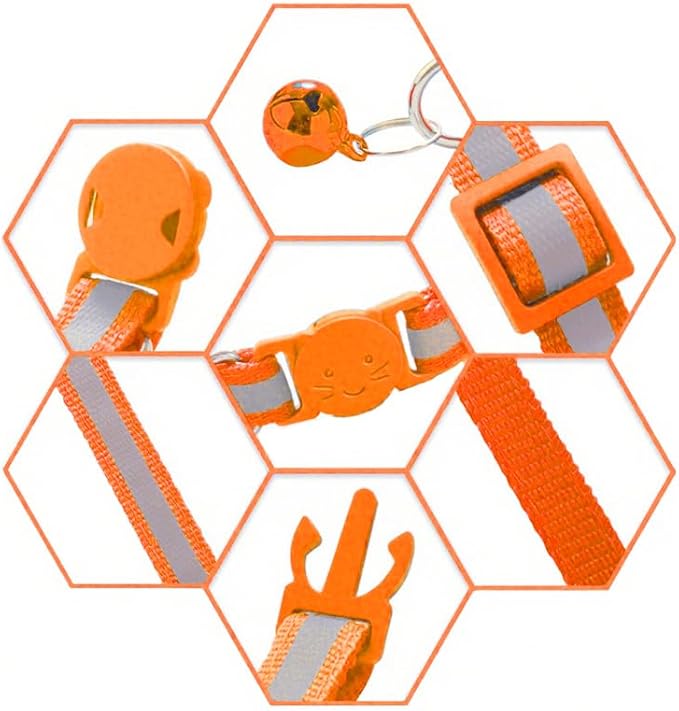 3 Pack Reflective and Breakaway Cat Collars with Bells,Adjustable Kitten Collars from 7.5 to 12.5 Inches, Ideal of Kitten Collar, Suitable for Girls and Boys (Orange)