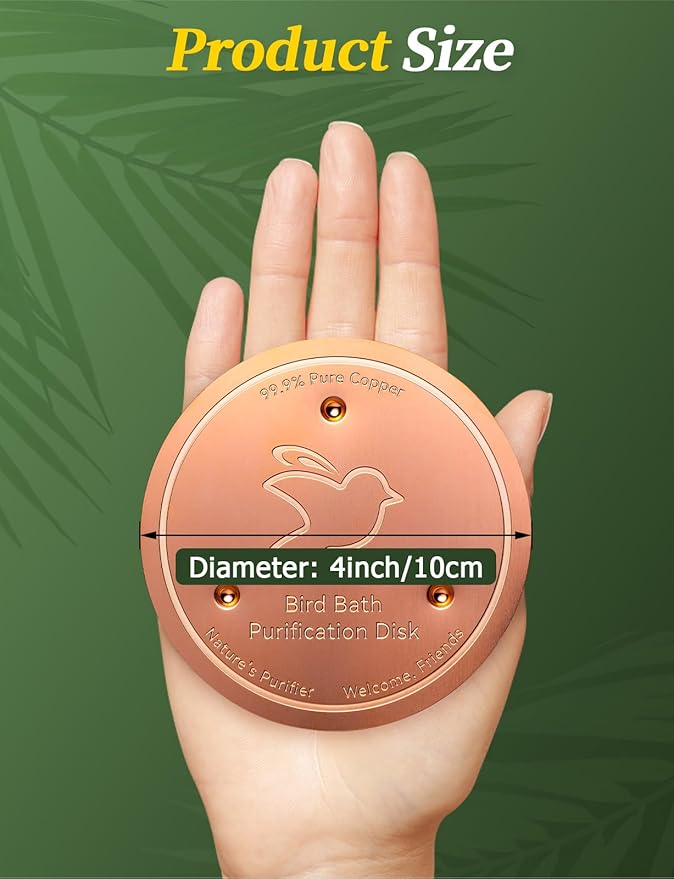 Mellbree 4-Pack Bird Bath Copper Disk, 0.6mm Reinforced 99.99% Pure Copper Cleaning Disk with Triple-Point Support for Physical Safe Clean Water All-Season