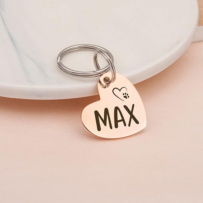 Anavia Small Size Dog Cat ID Tags, Small/XS Personalized Color Plated Stainless Steel Puppy Kitten Name Tags, Customized Engraved Nameplate Pet Collar Tag (Rose Gold, Heart)