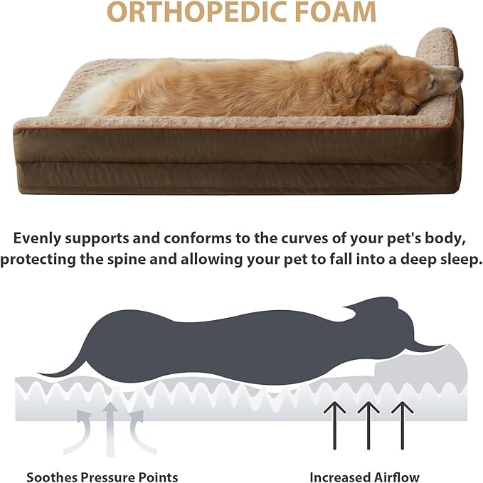 BFPETHOME Orthopedic Dog Beds for Large Dogs-Waterproof Sofa Dog Bed with Removable Washable Cover, Large Pet Bed with Waterproof Lining and Nonskid Bottom, Pet Bed for Dogs