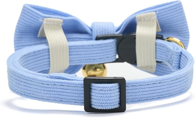 2 Pack Soft Corduroy Cat Collars with Bow Tie & Bell, Adjustable Breakaway Cotton Kitty Bowtie Collar for Girl Boy Kitten (Pink & Blue)