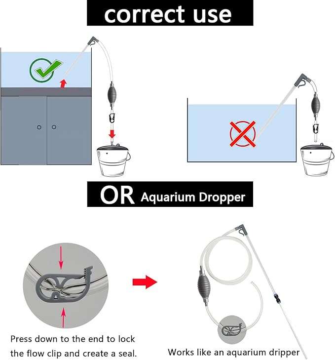 10 Gallon Fish Tank cleaner and Aquarium Water Changer Siphon with a Thinner Water Tubing. Perfect for Cleaning Small Fish Tanks, Gravel Vacuum for Aquarium Kit