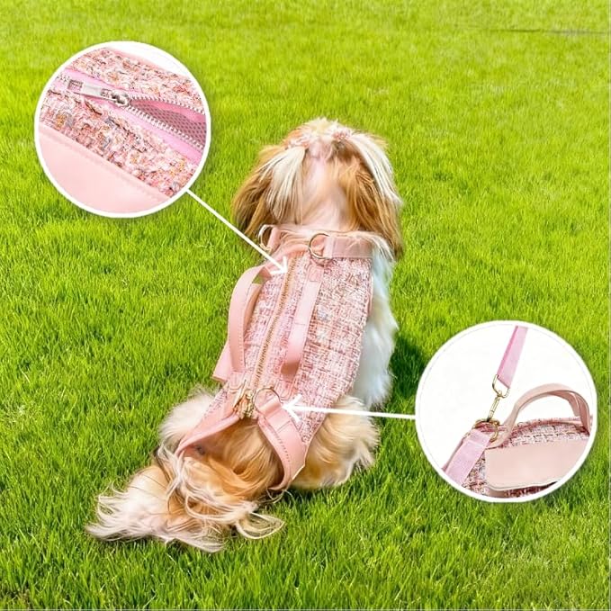 Dog Lift Harness Backpack for Small Dogs Cats, Adjustable Straps Dog Sling Carrier Full Body for Hiking, Travel, Outdoor β Pink Medium