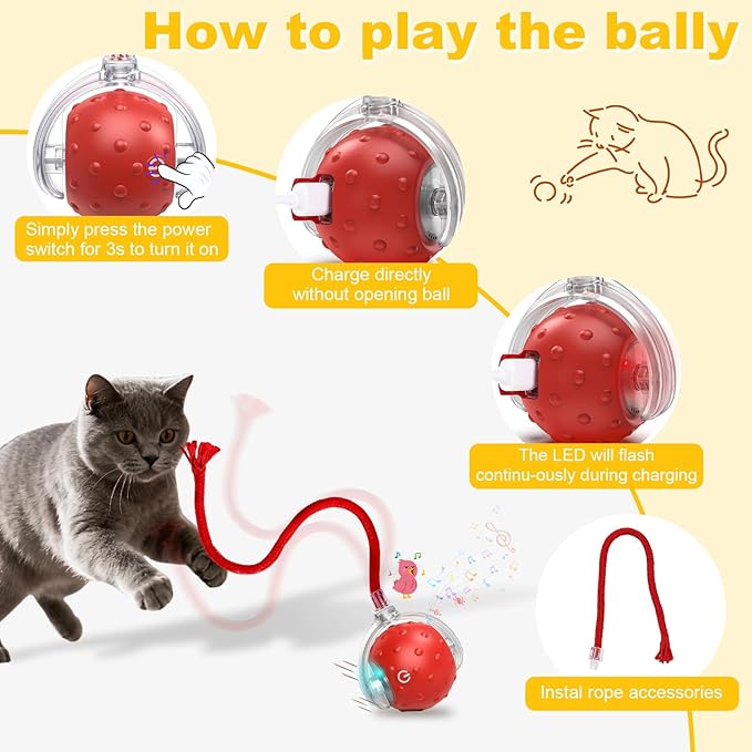 3-Pack Interactive Cat Toys Ball for indoor Cats&Dog,Automatic Cat Toy with Smart Obstacle Avoidance & Bird Chirps,Includes 8 Cat Spiral Spring,Cat Enrichment Toys for Indoor Cats(Red Blue Orange)