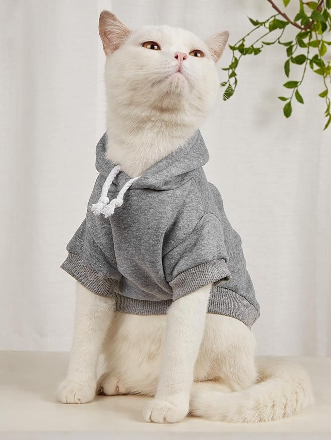 QWINEE Basic Dog Hoodie Sweatshirt Puppy Sweater Warm Cat Costumes Pet Clothes for Chihuahua Puppy Kitten Small Medium Dogs Black and Grey X-Large