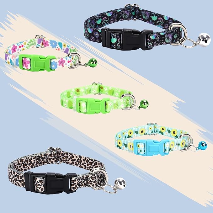 Puppy Collar with Bell,Nylon - Adjustable XXS/XS Tiny Dog & Cat Collar for Small Breeds,Soft Leopard Collar with Quick-Release Buckle(Leopard XS)