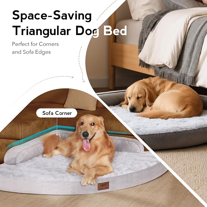 Large Dog Bed - XL Orthopedic Egg-Crate Memory Foam Dog Beds with Removable Washable Cover, Waterproof Pet Beds with Non-Slip Bottom, Grey