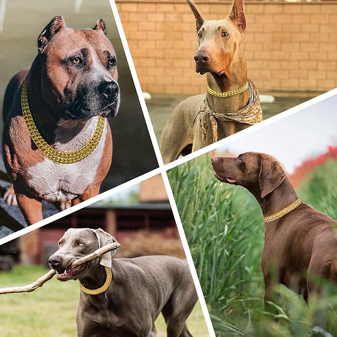 Stainless Steel 18K Gold Dog Chain Collar - Adjustable, Chew Proof, Double Row Cuban Link Collar for Large, Small, Medium Dogs (22"-24")