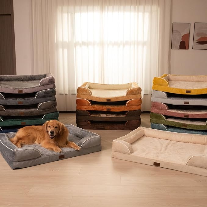 Comfort Expression Orthopedic Dog Bed for Extra Large Dogs 45x35 Inch, Waterproof Egg Crate Foam XL Pet Bed with Removable Bolsters, Dog Couch with Washable Cover & Non-Slip Bottom, Light Brown