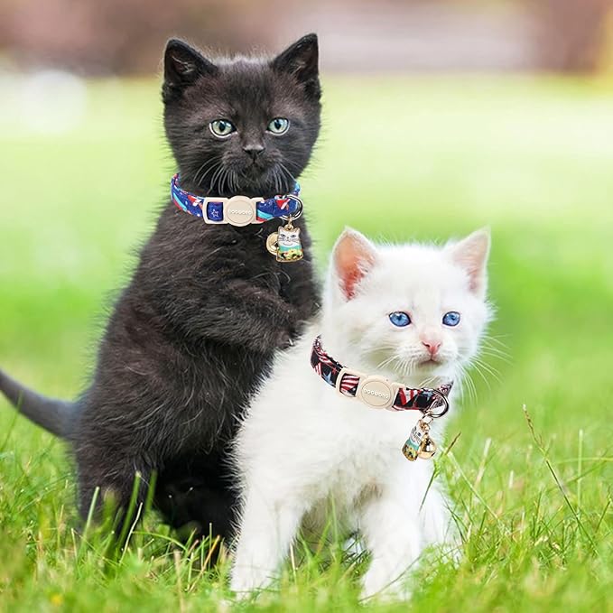 Cat Collar,2 Pack 4th og July Cat Collars Breakaway with Bell, DOGWONG Safety Buckle Cat Collar for Girl Boy Cats and Small Dogs,Adjustable 7-12 Inch,Pet Supplies Accessories