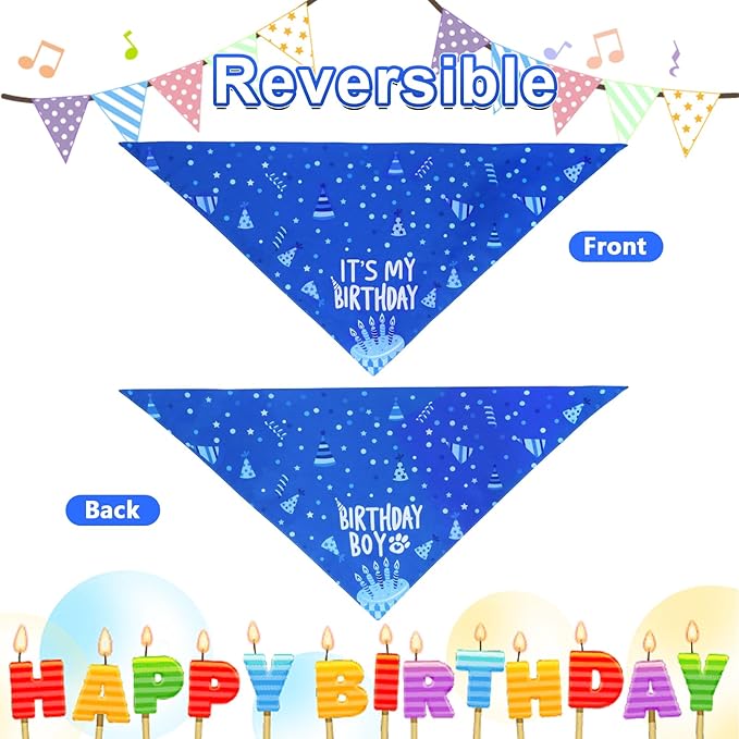 Dog Birthday Party Supplies, Blue Dog Birthday Set with Hat Bandana Numbers for Large Medium Boy Pets Puppy