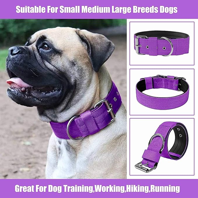 Heavy Duty Tactical Dog Collar - 1.5" Width Military Durable Thick Nylon with Adjustable Metal D Ring & Buckle Working Training K9 Collar for Medium Large Dogs (XL(23"-26"), Purple)
