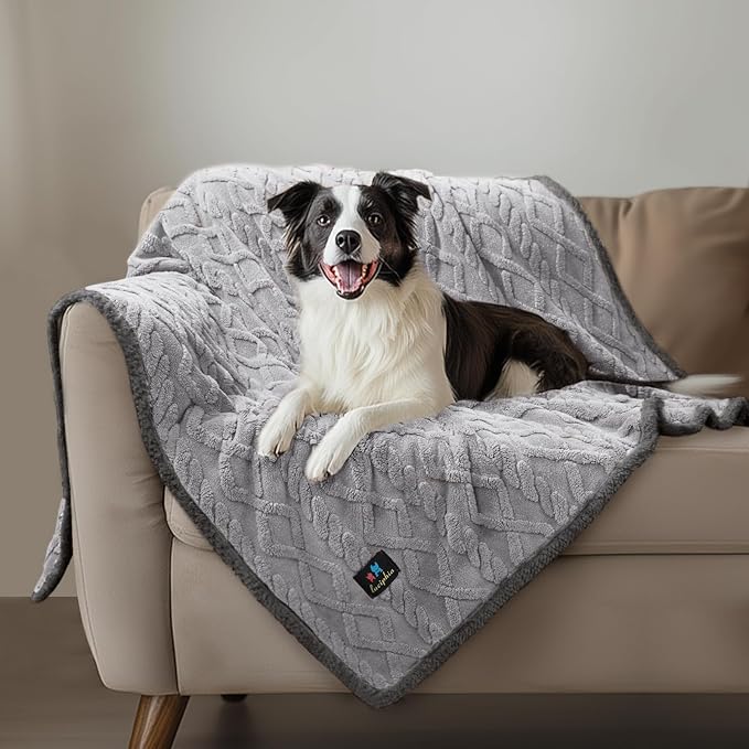 Luciphia Waterproof Pet Blanket, Liquid Pee Proof Dog Blankets for Sofa Bed Couch, Reversible Sherpa Fleece Furniture Protector Cover for Small Medium Large Dogs Cats,Light Grey Medium(57" x 40")