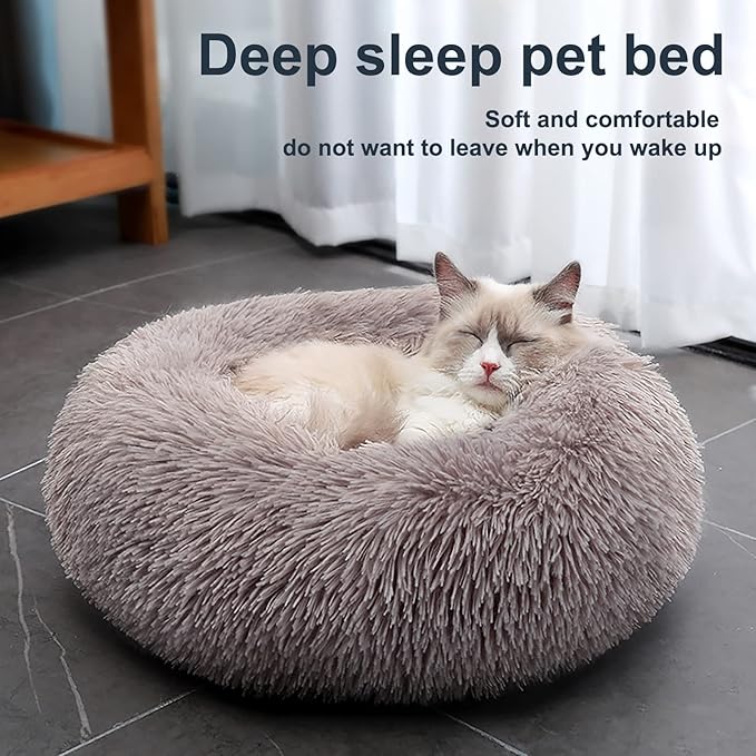 Nisrada Dog Bed for Small Medium Large Dogs, 24 inch Calming Dogs Bed, Washable-Round Cozy Soft Pet Bed for Puppy and Kitten with Slip-Resistant Bottom