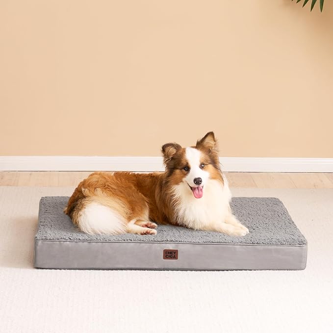 EHEYCIGA Orthopedic Dog Beds for Large Dogs with Removable Washable Cover, Light Grey, 36x27