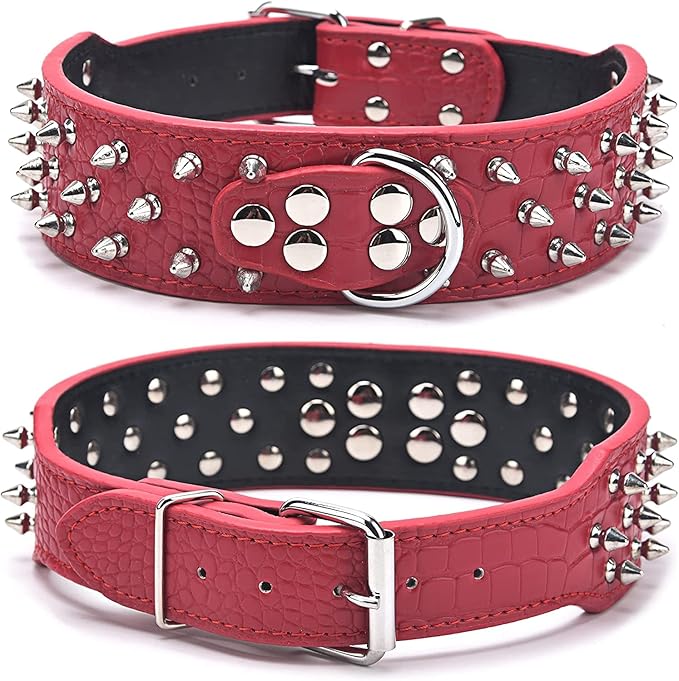 Serijoars Spiked Studded Dog Collar, PU Leather Dog Collar, Adjustable Pet Collars for Medium or Large Breed Pet (M, Gold Brown1)
