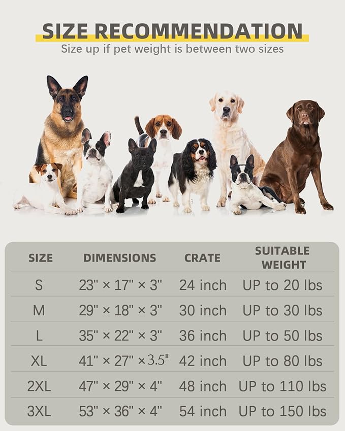 Orthopedic XL Dog Beds Large Sized Dog Waterproof Bed with Removable Washable Cover and Non-Slip Bottom, Quilting Pet Mattress for Crate, 41x27 Inch, Light Gray