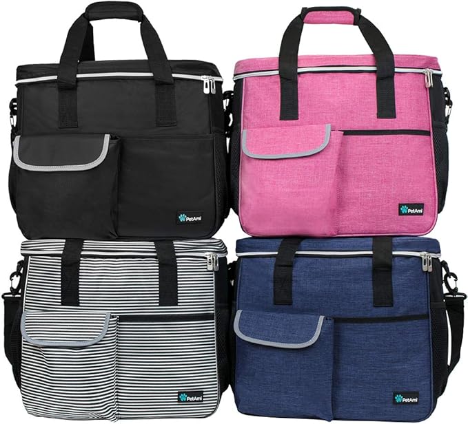 PetAmi Dog Travel Bag - Travel Pet Organizer with Food Container and Bowls, Perfect for Weekend Camping, Cat Diaper Bag (Pink, Large)