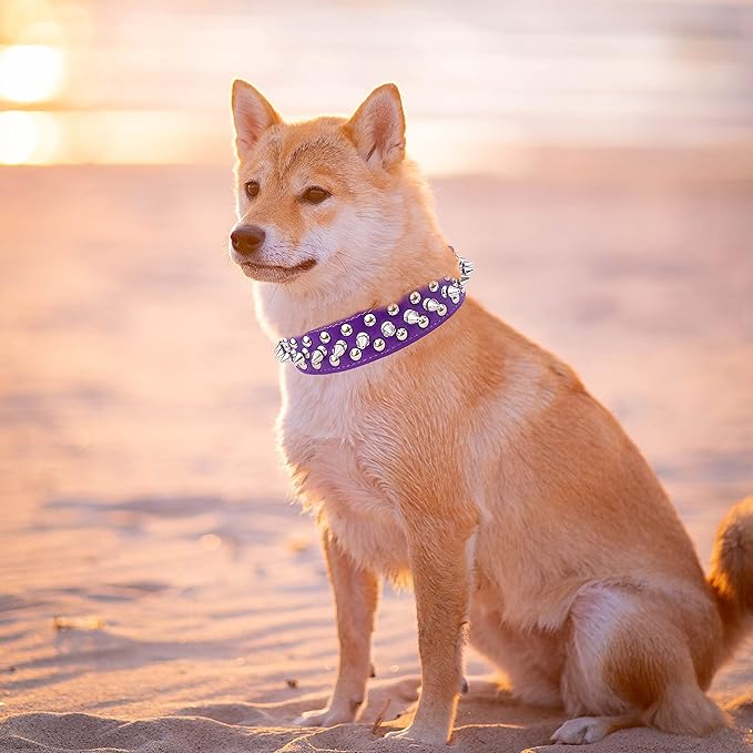 TEEMERRYCA Adjustable PU Leather Spiked Studded Dog Collars with a Squeak Ball Gift for Small Medium Large Pets Like Cats/Pit Bull/Bulldog/Pugs/Husky, Purple, L 15"-18.5"