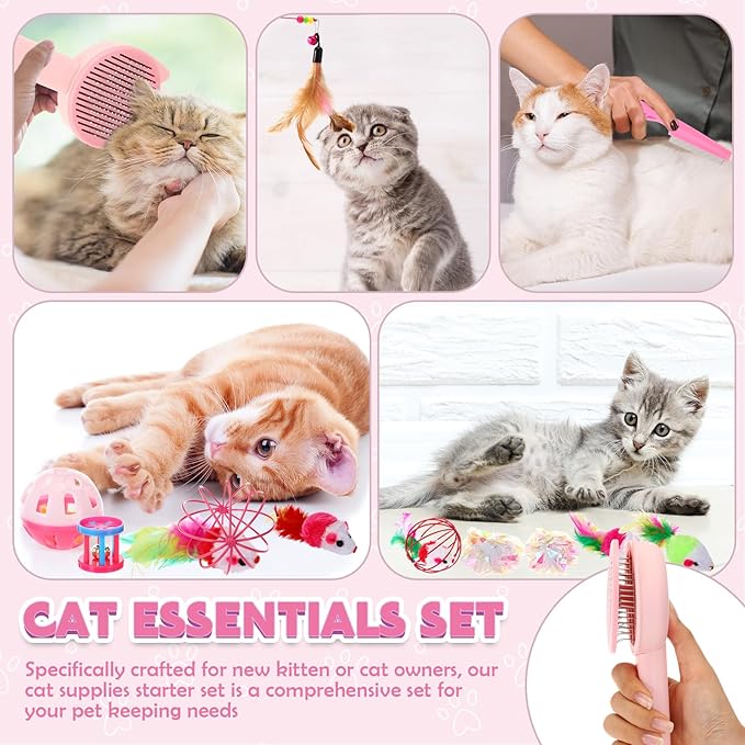 31 Pcs Kitten Supplies Starter Kit Kitten Essentials Starter Kit Include Stainless Steel Cats Litter Box Backpack Cat Scratcher Kitten Toys Accessories for Kitten Welcome Gift Supplies