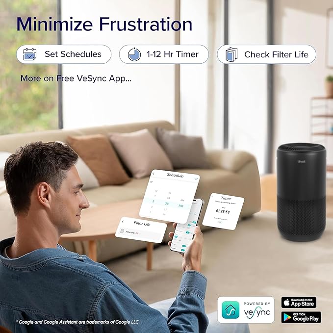 LEVOIT Air Purifiers for Home Large Room Up to 1733 FtΒ² With HEPA Sleep Mode, AHAM VERIFIDE, Auto Mode, Air Quality Monitor, Smart WiFi, 3-in-1 Filter For Pet Allergy, Smoke, Dust, Core 400S-P, Black