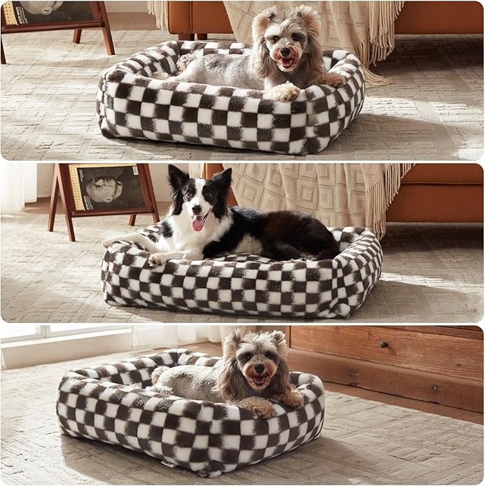 JOEJOY Dog Bed Medium Size Dog, Rectangle Washable Orthopedic Corduroy Fleece Pet Bed with Removable Zipper Cover, Cute Soft Calming Puppy Bed with Non Skid Bottom