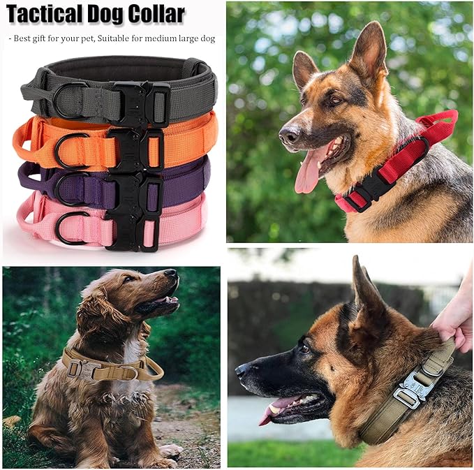 Tactical Dog Collar, Adjustable Military Training Nylon Dog Collar with Control Handle and Heavy Quick-Release Metal Buckle for Small Medium Large Dogs, Purple XXL