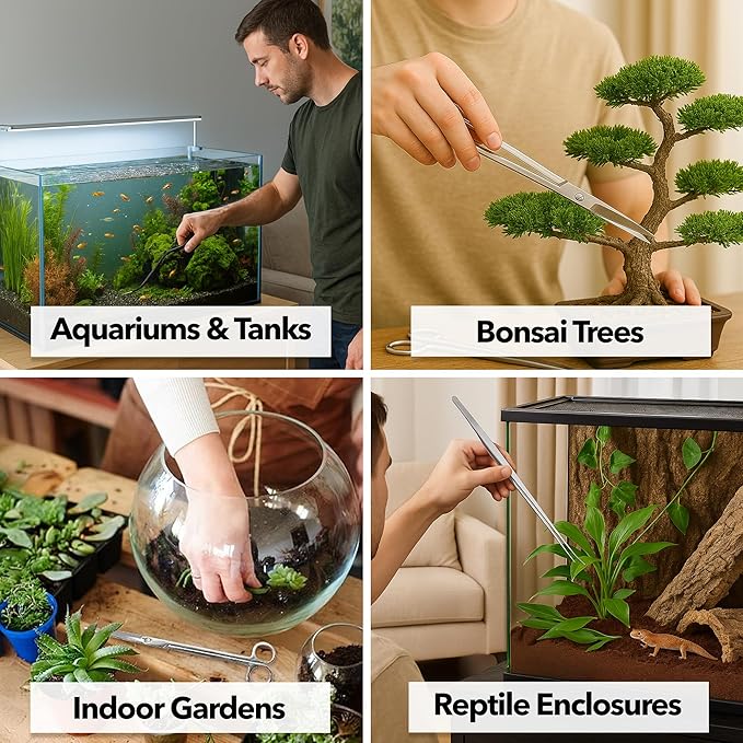 Mandala Crafts 15 Inches Black Stainless Steel Curved Aquarium Tweezers for Aquatic Plants – Long Aquascape Forceps for Fish Tanks, Hospital Tanks, Goldfish Bowls, and Terrariums