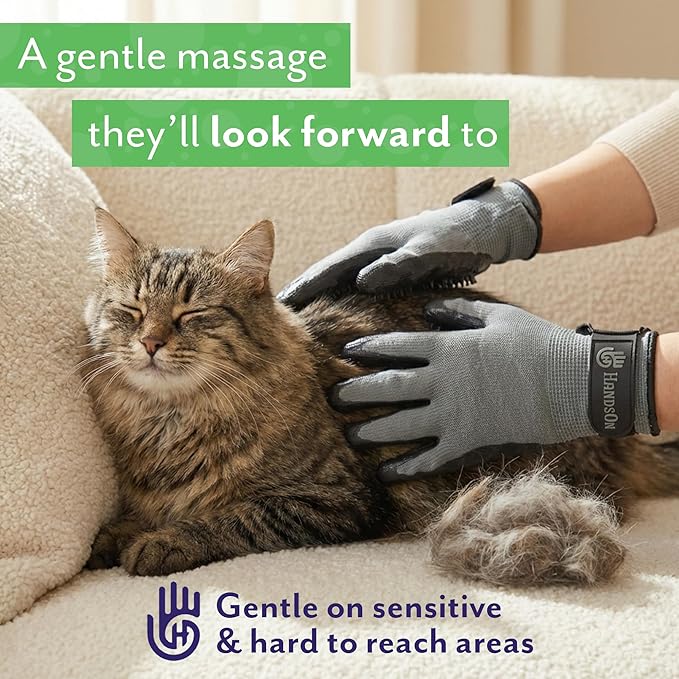 H HANDSON Pet Grooming Gloves - Patented #1 Ranked, Award Winning Shedding, Bathing, & Hair Remover Gloves - Gentle Brush for Cats, Dogs, and Horses (Grey, Large)