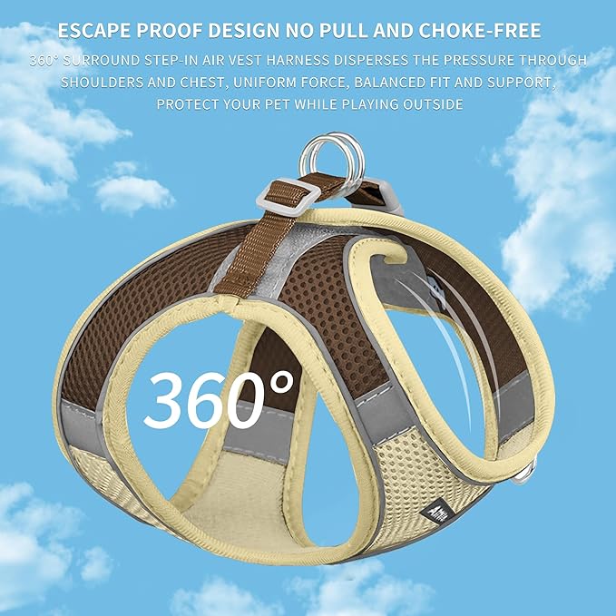 AIITLE Step in Dog Harness and Leash Set - No Pull Escape Proof Vest Harnesses with Soft Mesh and Reflective Bands, Adjustable Pet Outdoor Harnesses for Small and Medium Dogs Beige M