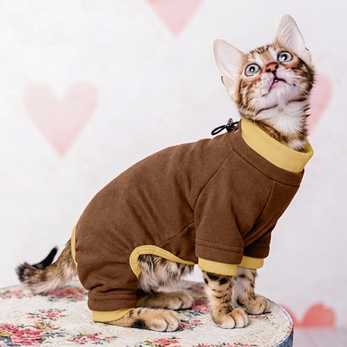 PUMYPOREITY Cat Hair Sticky Sweater, Recovery Suit - Breathable & Lightweight for Post-Surgery Protection, Cat Onsie Prevents Licking Wounds, Brown, XL