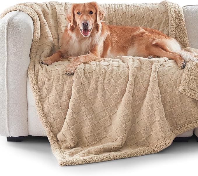 GASUR Waterproof Dog Blankets for Large Dogs, Dog Blanket for Couch Bed, Fleece Pet Blanket for Furniture Sofa Protector, Soft Pet Throw Blankets for Crate Car Outdoor, Washable, Twin 60"x80" Beige