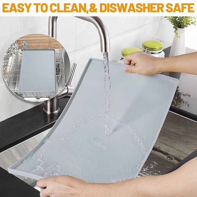 Hubulk Dog Feeding Mat,100% Waterproof Food Grade Silicone Pet Food and Water Bowl Placemat,Dishwasher, High Raised Edge to Prevent Spills,Nonslip Tray to Stop Messes on Floor(19"x12"x0.5", Mist)