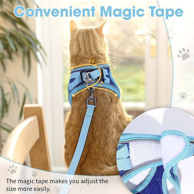 Cat Vest Harness and Leash Set for Walking Escape Proof, Adjustable Kitten Harness Breathable Mesh with Reflective Strips Harness for Kitty Puppy Bunny (Blue, XS)