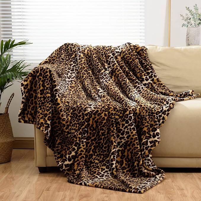 Bnuitland Leopard Print Flannel Blanket, Large Size 108x90 Inches with Storage Pouch for Bed Couch Travel, 300 GSM Double Sided Cheetah Print Super Soft Fuzzy Fluffy Fleece Blanket for Adults
