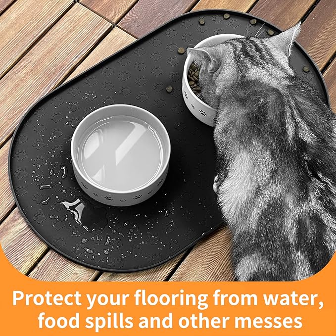 KPWACD Pet Feeding Mat for Dogs and Cats, Silicone Dog Placemat Non-Slip Waterproof Bowl Mats Prevent Food and Water Overflow, High-Lips Puppy Dish Tray Mat Suitable for Large Medium Small Pets, Black
