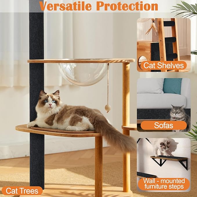 Cat Scratch Furniture Protector - 138" x 15.8" Trimmable Self-Adhesive Cats Claws Scratch Pads, DIY Cat Climbing Couch Protector for Scratch Post Cat Tree Replacement Indoor (Black)
