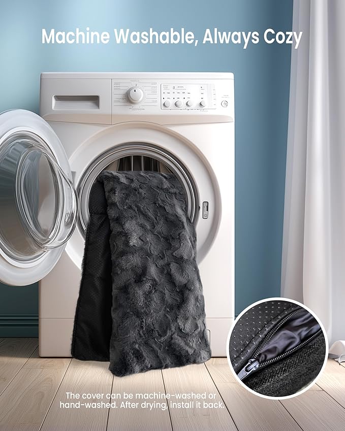Calming Large Dog Bed for Couch, 41 x 37 inch Removable Couch Cover for Dogs Washable, Non-Slip Fluffy Plush Dog Sofa Mat for Furniture Protector - Dark Grey