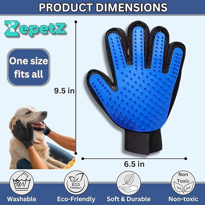 (Left Hand) Pet Hair Remover Glove ā Blue, Reusable Grooming Glove for Dogs, Cats & Horses, Gentle Deshedding, Bathing & Massaging, Anti-Shedding Tool for Pet Hair Removal (Left Hand only)