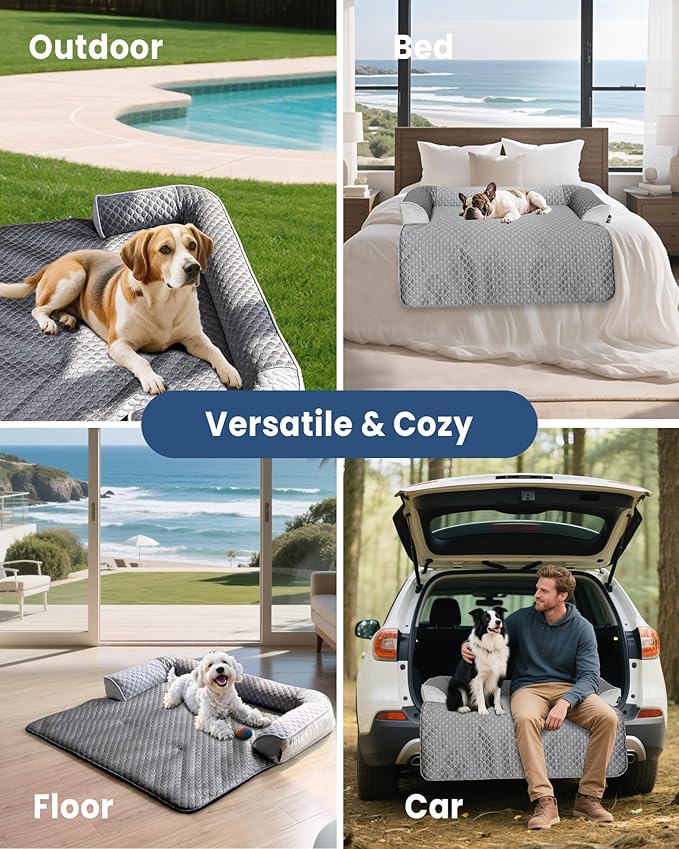 XL Cooling Dog Bed – 45 x 37 inch Waterproof Couch Cover for Dogs Washable, Non-Slip Bottom Self Cooling Mat for Dogs, Durable & Non-Gel, Dog Couch Bed for Sofa Floor Car, Cooling Grey