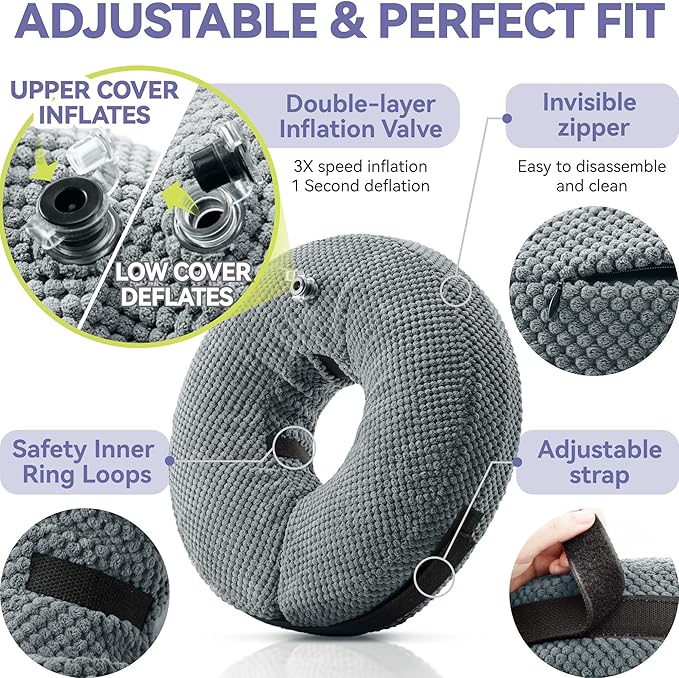 Soft Inflatable Dog Cone Alternative - Neck Donut E Collar for Large, Medium, Small Dogs & Cats - Post Surgery Recovery Collar to Stop Licking - Grey