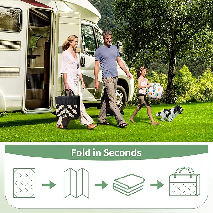 GENIMO Outdoor Rug for Patio Clearance,6'x9' Waterproof Mat,Reversible Plastic Camping Rugs,Rv,Deck,Porch,Camper,Balcony,Backyard (Black & Beige)