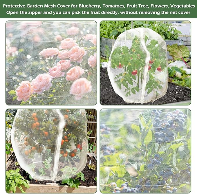 6Pcs Plant Covers from Insects, 3Size Bird Netting Barrier for Blueberry Bushes with Drawstring Zipper Mesh Garden Netting Plants Bags for Protect Fruits Tree Tomato Vegetable 2.6Ć3.3, 3.3Ć5, 4Ć5Ft