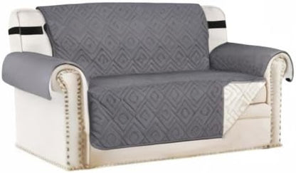 H.VERSAILTEX Reversible Loveseat Cover Furniture Protector Anti-Slip Water Resistant 2 Inch Wide Elastic Straps Couch Covers Pets Kids Fit Sitting Width Up to 46"(Love Seat: 75" x 90", Gray/Beige)