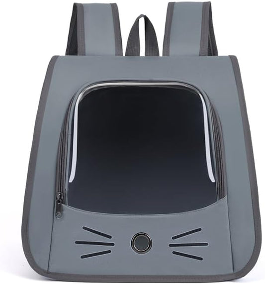 Pet Backpack Carrier, Traveler Breathable Transparent Carrier for Cats or Dogs, Large Space and Foldable Pet Carrier for Travel, Hiking, Shopping, and Vet, Cute, Suitable for Kids (Grey)
