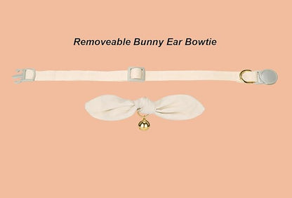 Bunny Ear Cat Collar with Bell and Bow Tie, Breakaway Cute Bowtie Kitten Collars(Cream)