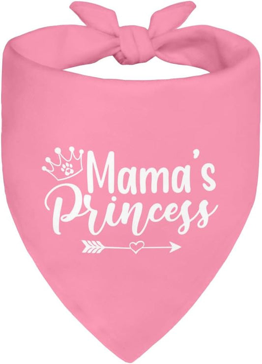Mama's Princess Pink Dog Bandana, Cute Crown Pet Scarf Accessories for Dogs Girl, Funny Photo Prop Decor for Mother's Day Party, Christmas Birthday Gifts for Puppy Mom Dad Pet Owners