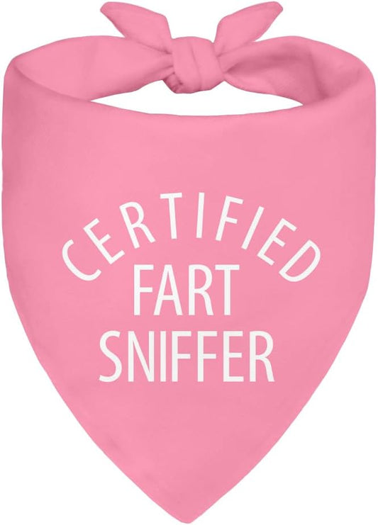 Certified Fart Sniffer Pink Dog Bandana, Funny Pet Bandana Adjustable Scarf Decoration, Funny Photo Prop Accessories for Party Yard, Thanksgiving Gifts for Pet Owner Puppy Lover Police Dog