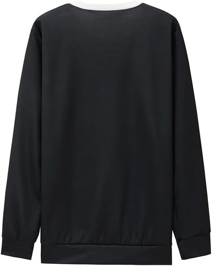 ShallWe Women's Active Sweatshirts Cute Cat Pullover Crewneck Lightweight shirts Novelty Casual Tunics Tops Fashion Spring Black