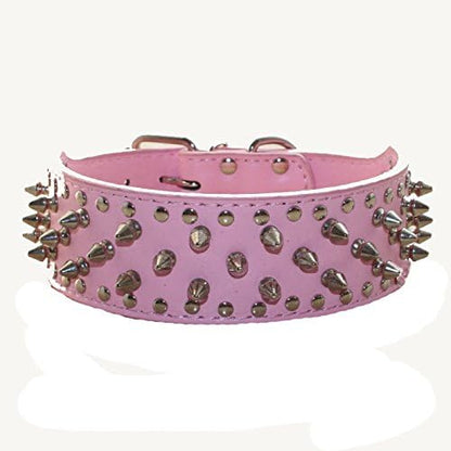 Serijoars Spiked Studded Dog Collar, PU Leather Dog Collar, Adjustable Pet Collars for Medium or Large Breed Pet (M, Pink)